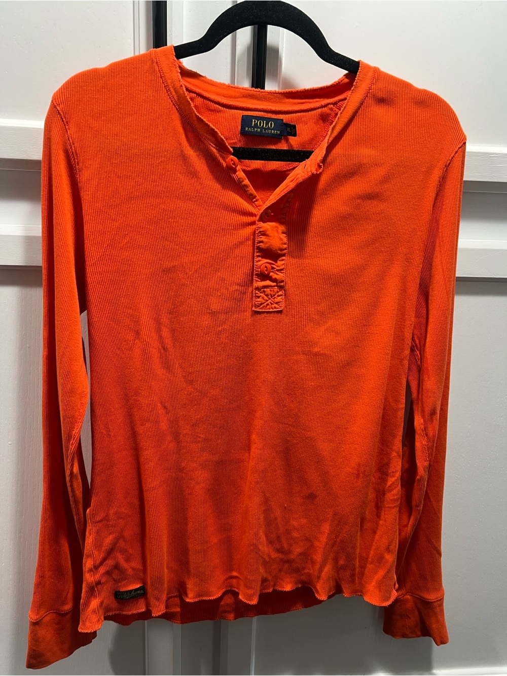 Ralph Lauren Bright Orange Ribbed Henley Tee